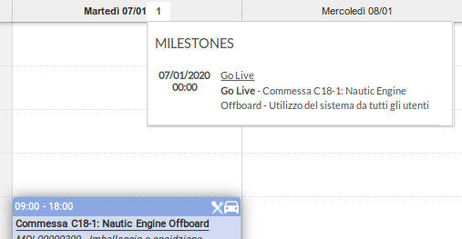 Milestones rappresentata nel calendario nella vista settimanale